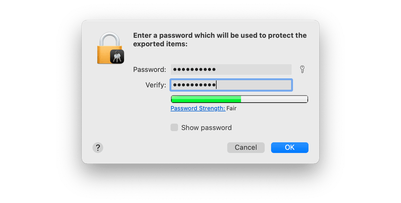 Keychain export password prompt